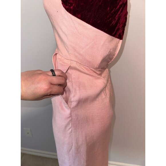 Vtg 60s Hannah Troy Pink Linen Wiggle Dress Maroon Detail Halter Pinup Small - Picture 8 of 8